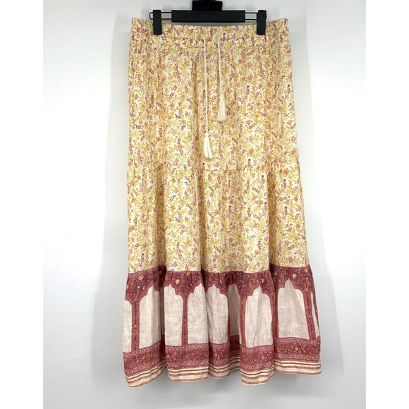 Wonderly Skirt Floral Print Midi Pull On Yellow Tassel Boho - Picture 1 of 11